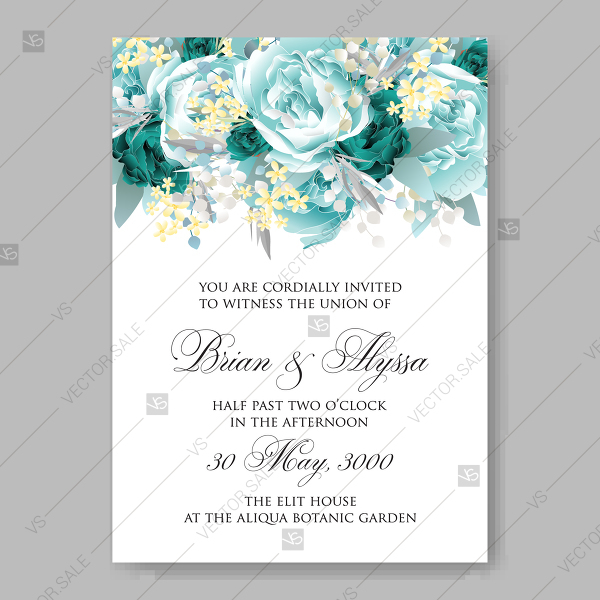 600x600 Vintage Wedding Invitation Vector Card Template Mint Green Blue