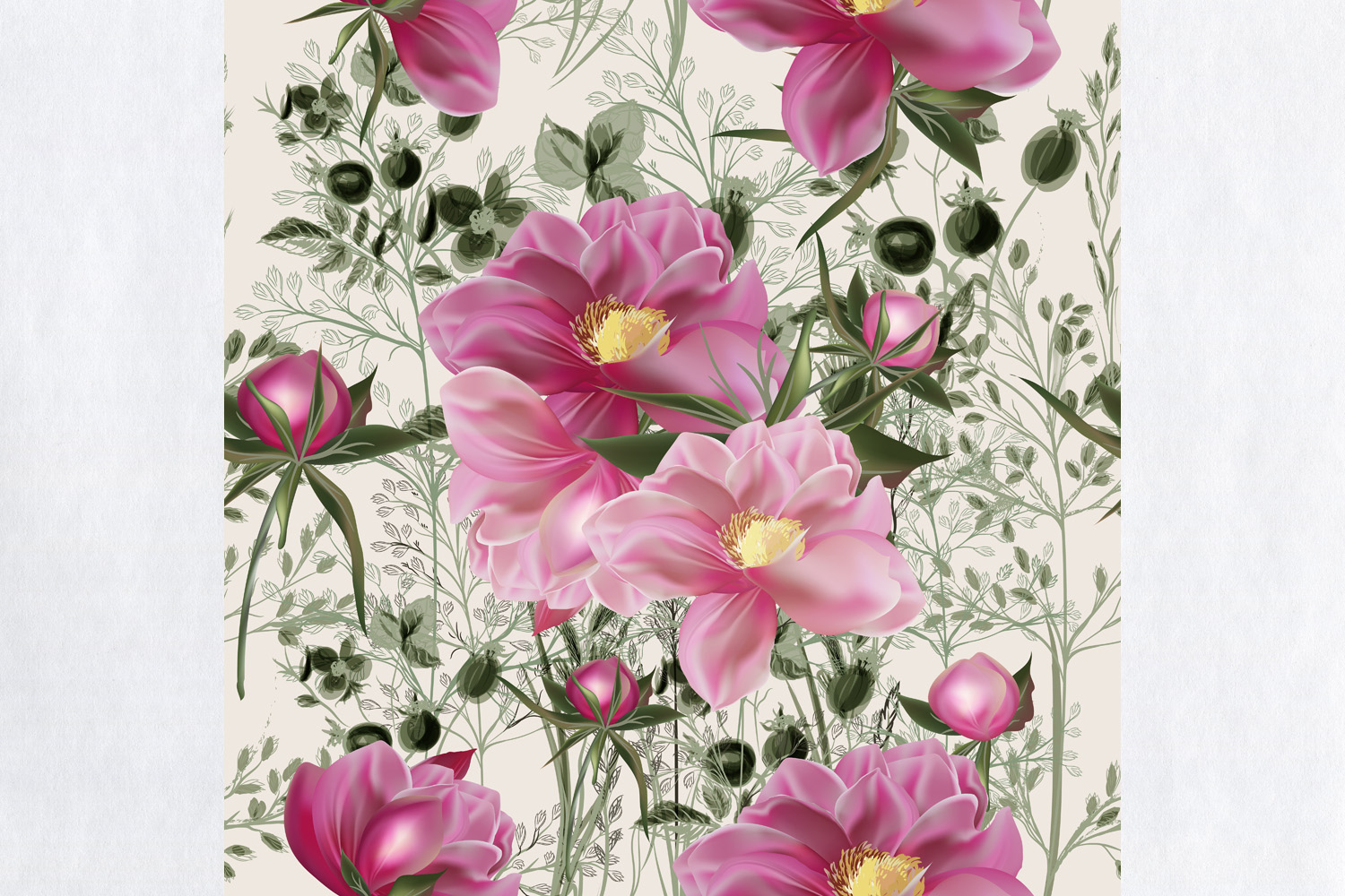 1500x1000 Elegant Flower Vector Pattern With Peony Flowers