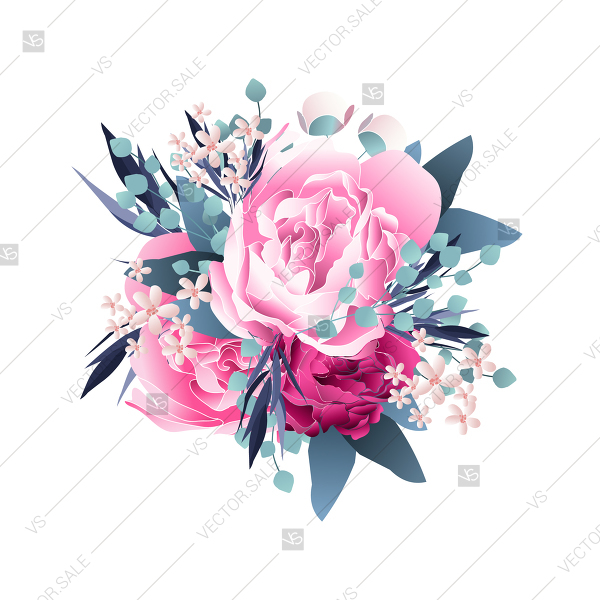 Pink Peony Bouquet Floral Vector Clipart Thank You Card 600x600 Pink Peony Bouquet Floral Vector Clipart Thank You Card