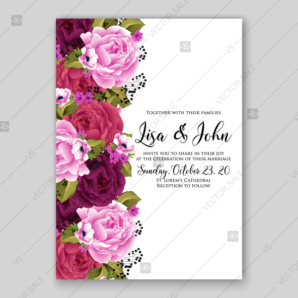 Pink Red Maroon Peony Wedding Invitation Floral Spring Vector 600x600 Pink Red Maroon Peony Wedding Invitation Floral Spring Vector