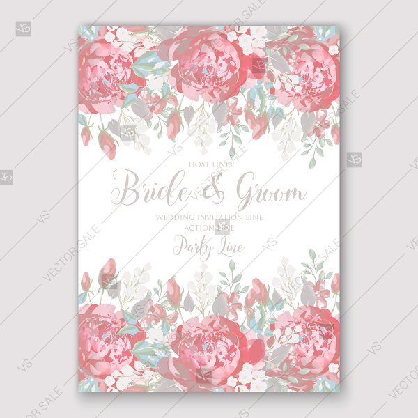 Soft Pink Peony Wedding Invitation Watercolor Vector Template 600x600 Soft Pink Peony Wedding Invitation Watercolor Vector Template