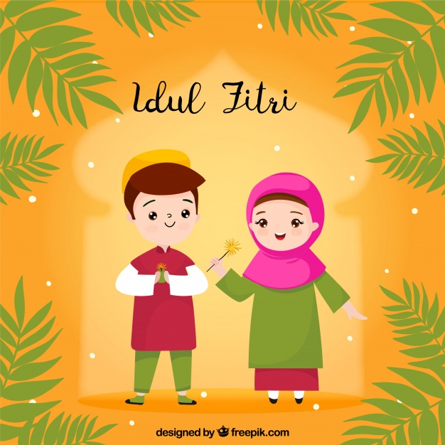 626x626 Idul Fitri Background With People Celebrating Vector Free Download