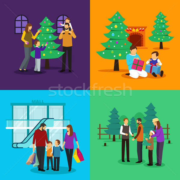 600x600 People Celebrating Christmas Clipart Illustration Vector