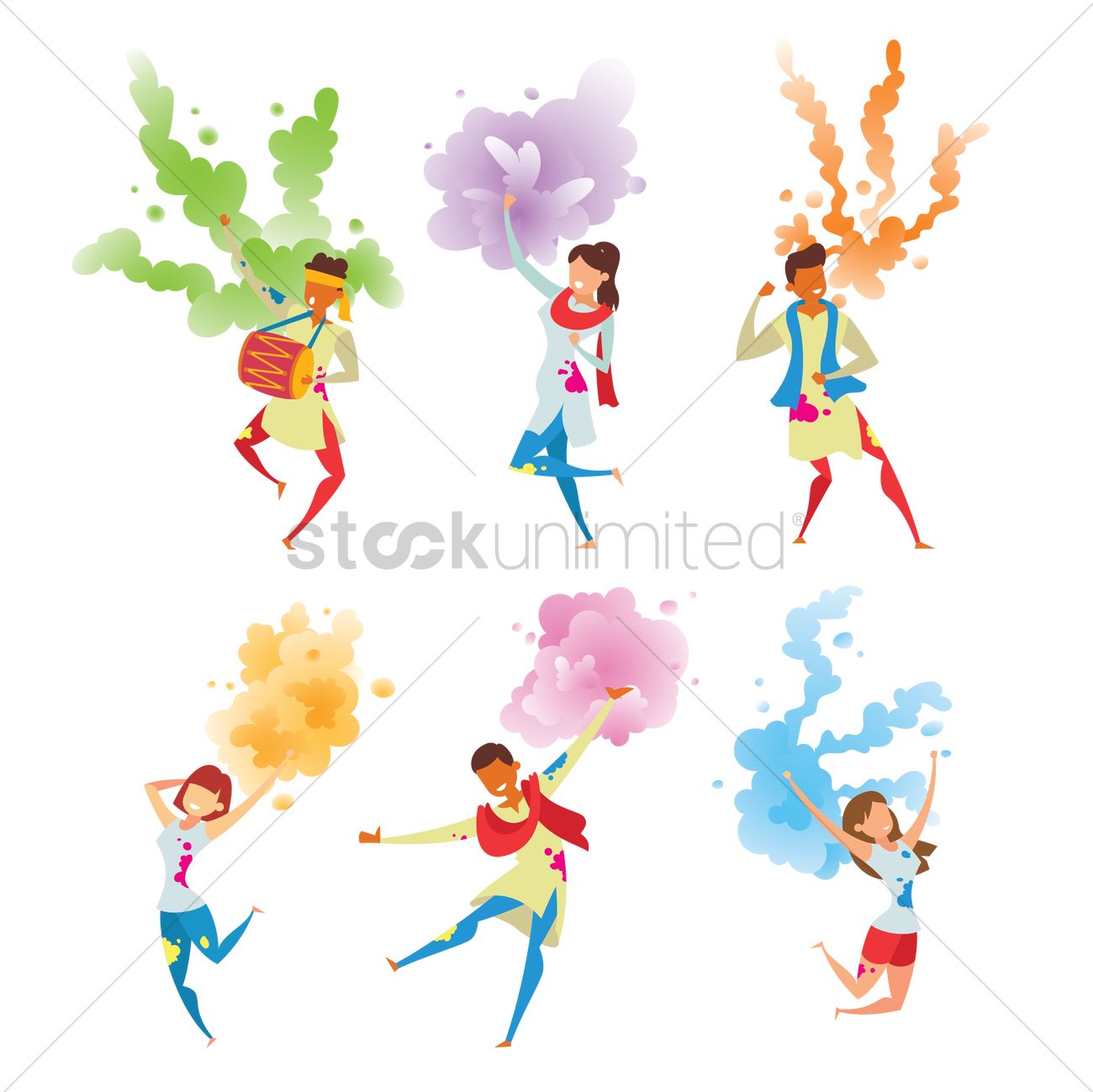 1300x1299 Set Of People Celebrating Holi Festival Vector Image