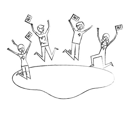 450x390 Happy Group People Celebrating Canaday Day With Flags Vector