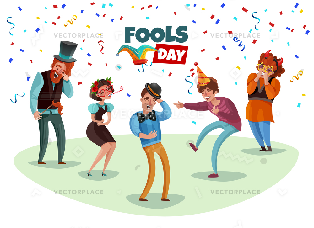1000x727 Happy Laughing People Celebrating April Fools Vector Illustration