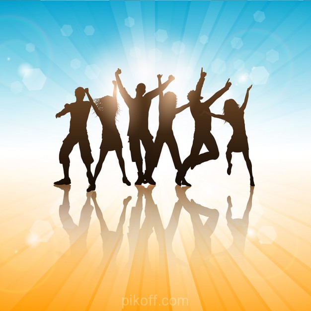 626x626 Summer Background With Silhouettes If People Dancing Vector
