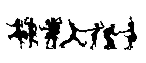 553x240 Silhouettes Four Couple Of People Dancing Charleston Or Retro