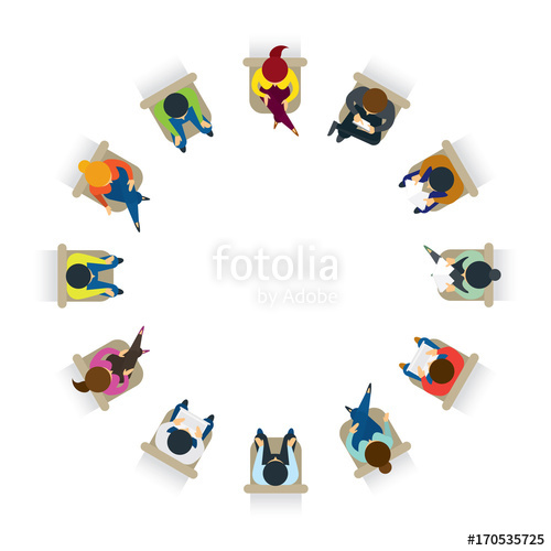 500x500 People Sitting On Chairs In Circle Form, Top Or Above View, Men