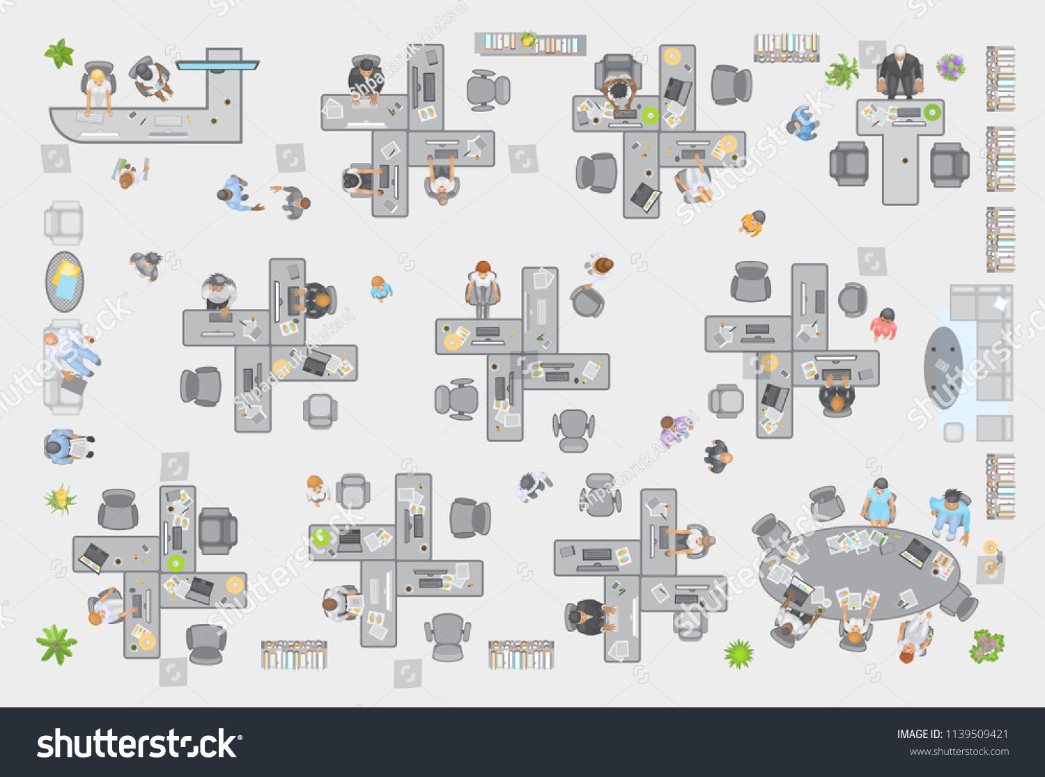 1500x1116 Vector Illustration Office View From Above People