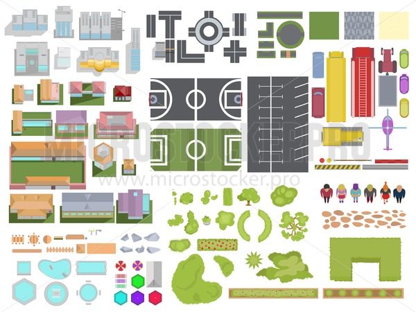 600x450 Landscape City Elements Set Isolated On White Background City Top