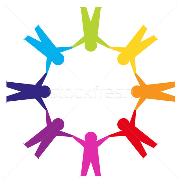 597x600 Paper People In Circle Holding Hands Vector Illustration