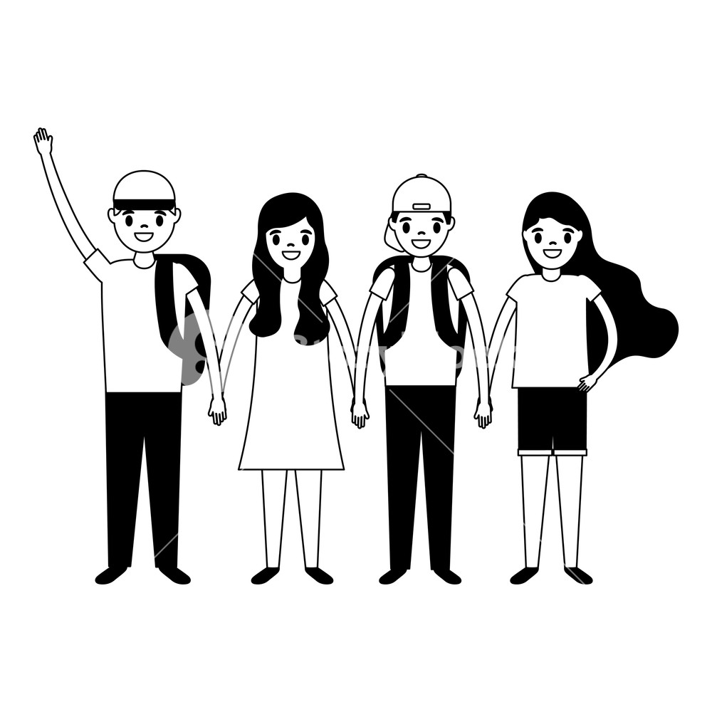1000x1000 Boys And Girls Group Holding Hands Vector Illustration Royalty