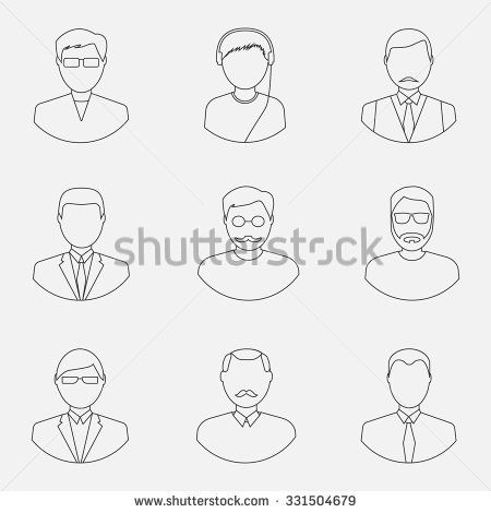 450x470 People Outline Set Icons Thin Line Faces Men Vector