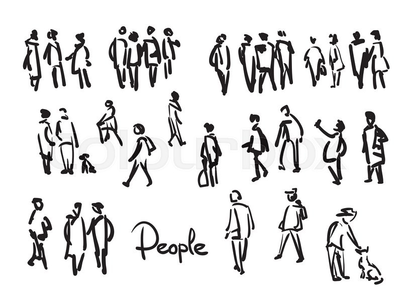 800x599 Casual People Sketch Outline Hand Stock Vector Colourbox