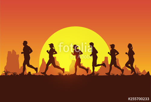 Silhouette Of People Running Marathon, Vector Stock Image 500x339 Silhouette Of People Running Marathon, Vector Stock Image
