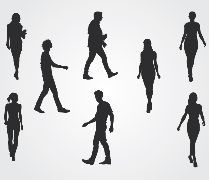 690x595 Walking People Silhouettes Free Vector Free Vectors Ui Download