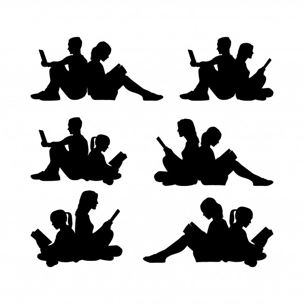 626x626 People Sitting Reading Group Silhouette Vector Premium Download