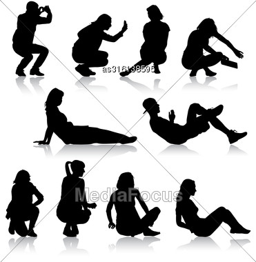 371x380 Silhouettes People In Positions Lying Sitting Vector Illustration