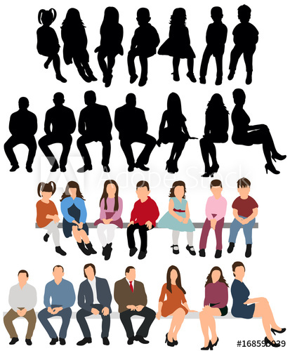 413x500 Vector, Isolated, A Collection Of Silhouettes Of People Sitting