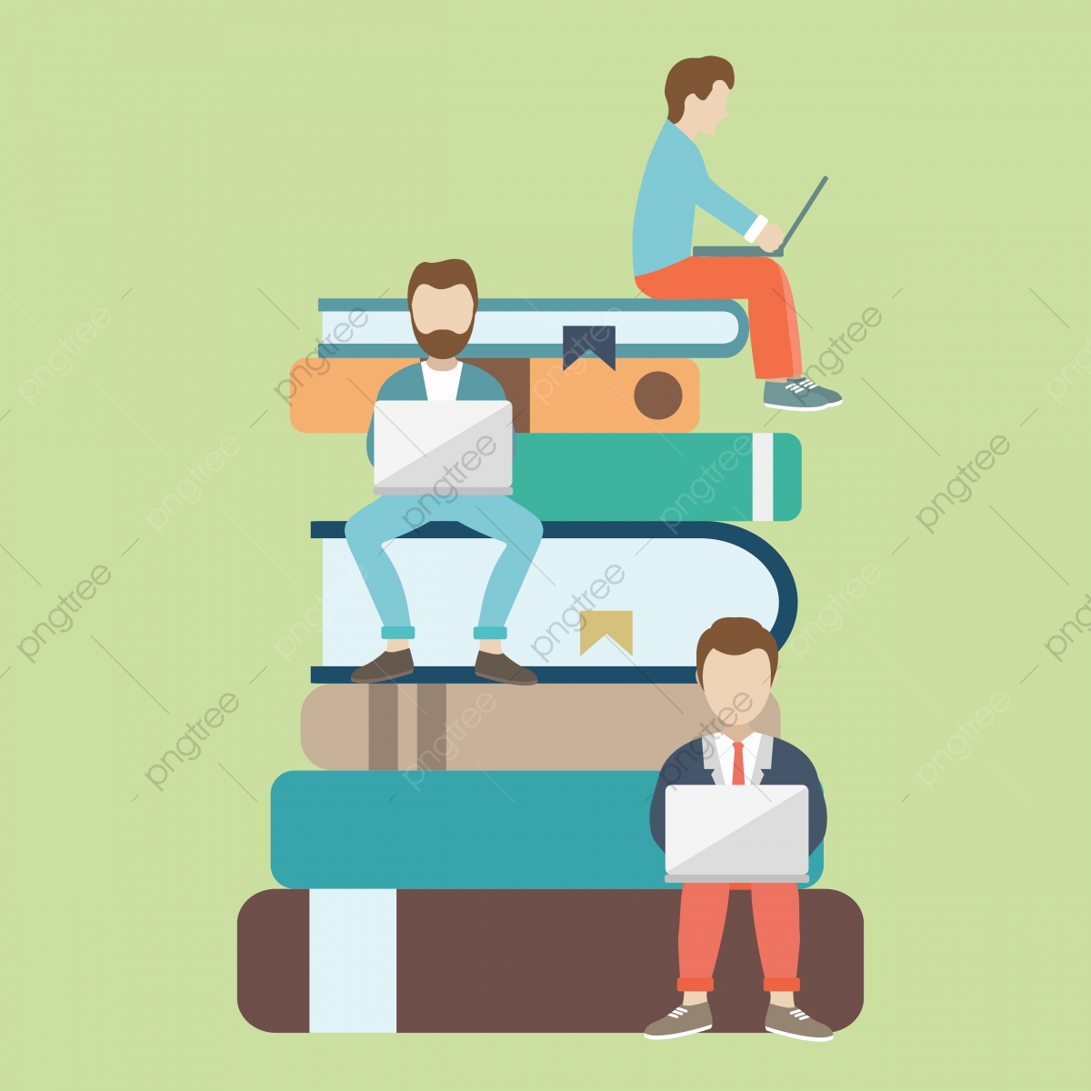 1200x1200 Flat Vector Illustration Of People Sitting On The Big Books