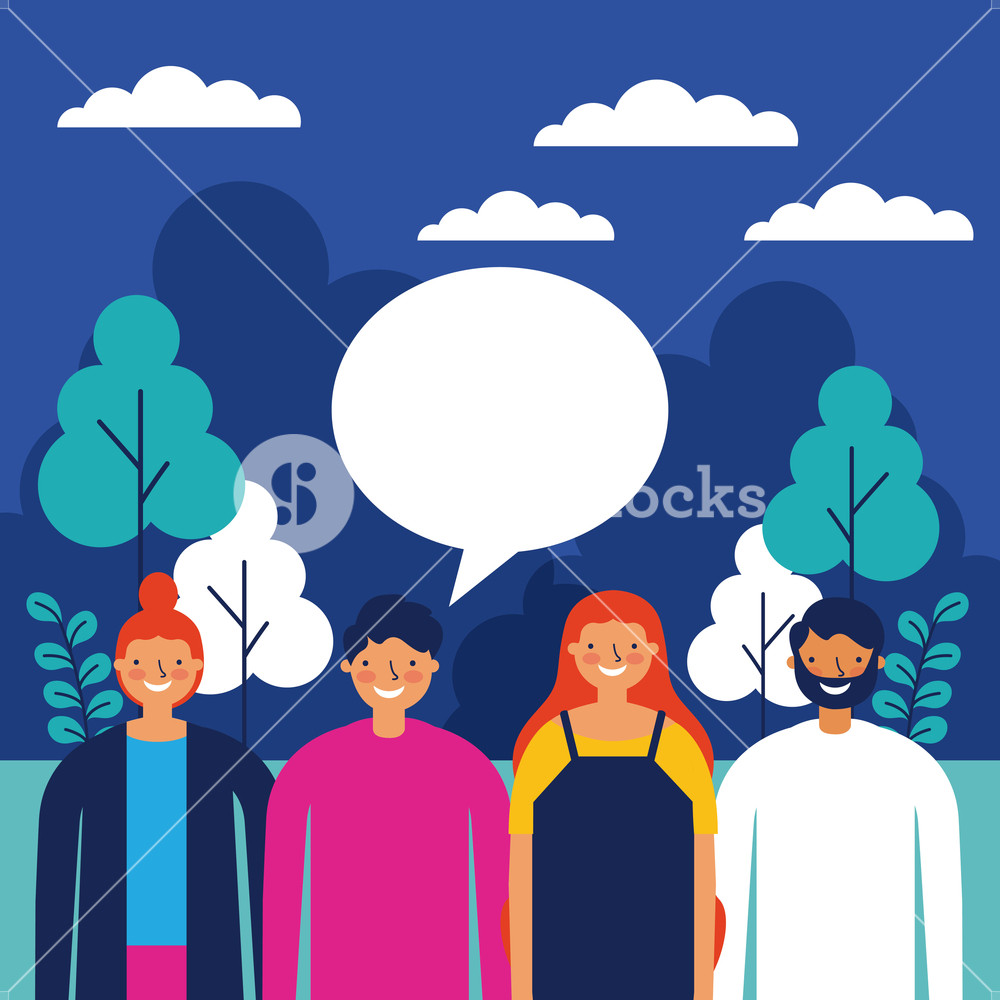 1000x1000 Outdoor Park Night People Talking Vector Illustration Royalty Free