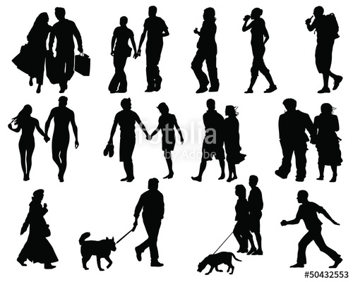 500x400 Set Of Walking People Silhouette Vector Stock Image And Royalty