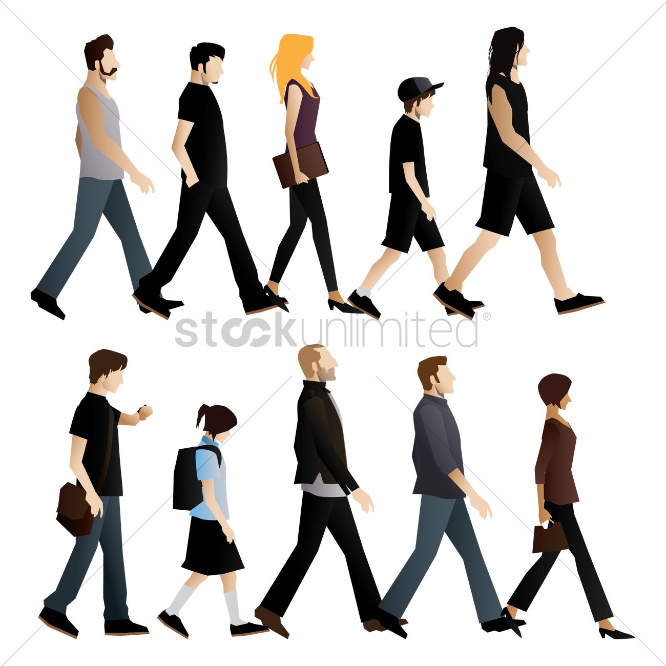 1300x1300 Free Set Of People Walking Vector Image