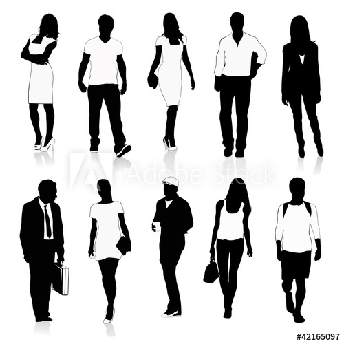500x500 Isolated Silhouettes Of People Walking Vector Illustration