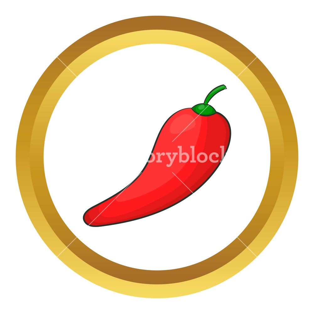 1000x1000 Red Chilli Pepper Vector Icon In Golden Circle, Cartoon Style