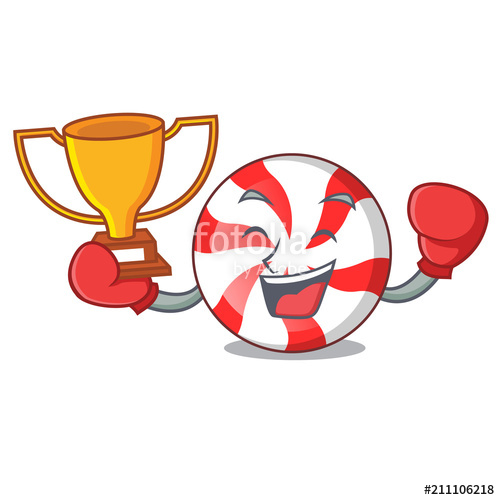 500x500 Boxing Winner Peppermint Candy Mascot Cartoon Stock Image