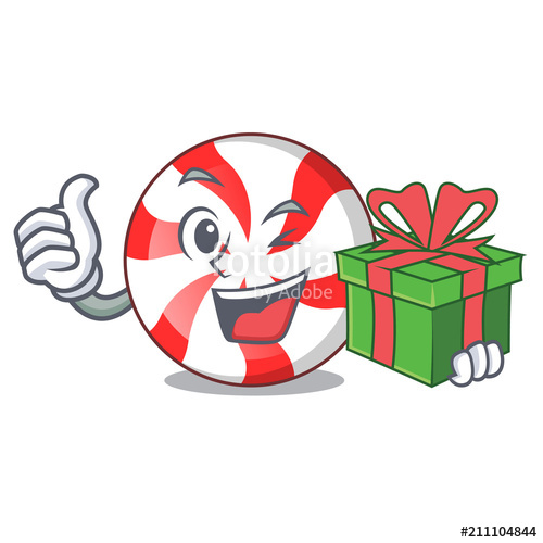 500x500 With Gift Peppermint Candy Mascot Cartoon Stock Image And Royalty