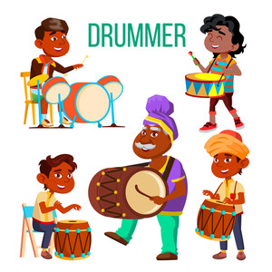 300x300 Drummers Using Ethnic Percussion Vector Characters Set Royalty