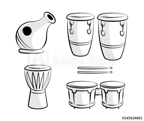 500x423 Latin Percussion Drum Instrument Icons Line Art Vector Icons Set
