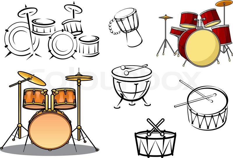 800x544 Drum Sets, Timpani, Snare Drum, Bass Stock Vector Colourbox