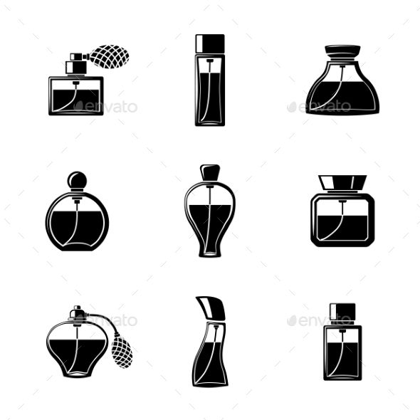 Perfume Icons Set With Different Shapes Of Bottles Vector 590x590 Perfume Icons Set With Different Shapes Of Bottles Vector