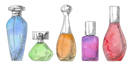 450x225 Set Of Different Bottles Of Perfume Vector Illustration