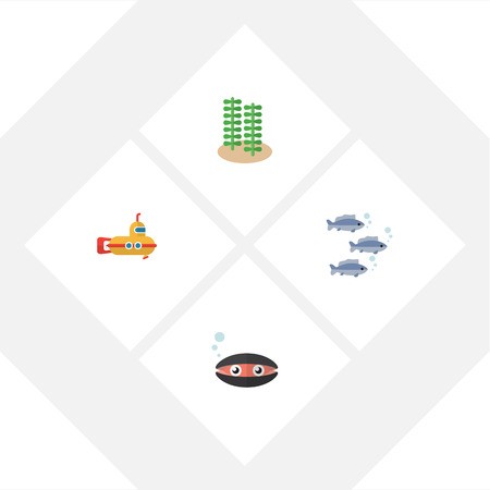 450x450 Flat Icon Nature Set Of Tuna, Seaweed, Periscope And Other Vector