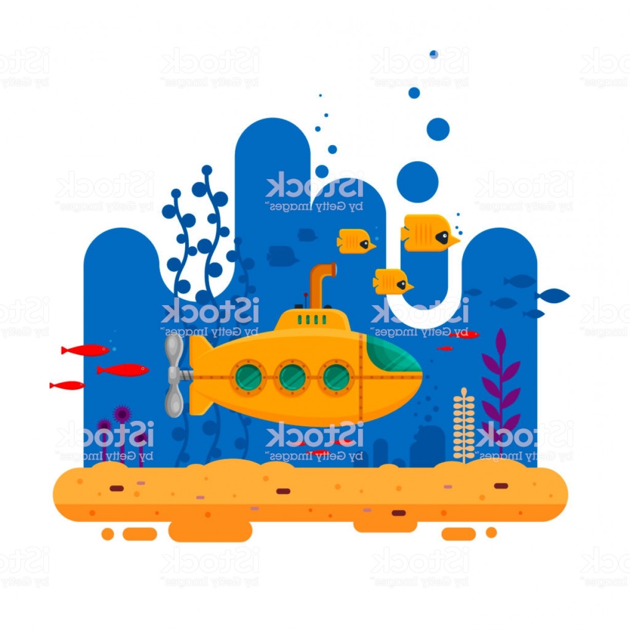 1228x1228 Yellow Submarine With Periscope Underwater Concept Marine Life