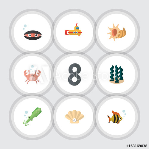 500x500 Flat Icon Marine Set Of Cancer, Periscope, Seashell And Other