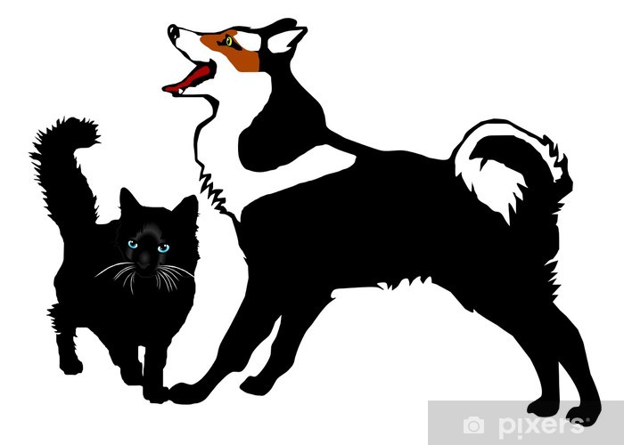 700x500 Vinilo Pixerstick Gato Y Perro, Vector