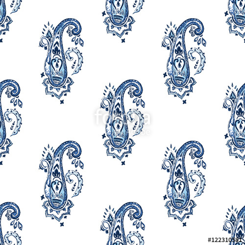 500x500 Seamless Watercolor Paisley Pattern Persian Motif Stock Image