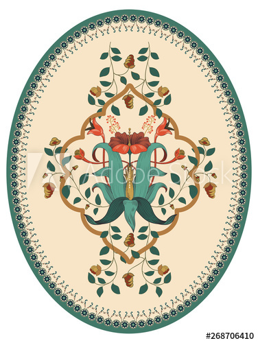 376x500 Colorful Oval Persian Vector Design For Rug, Carpet Geometric