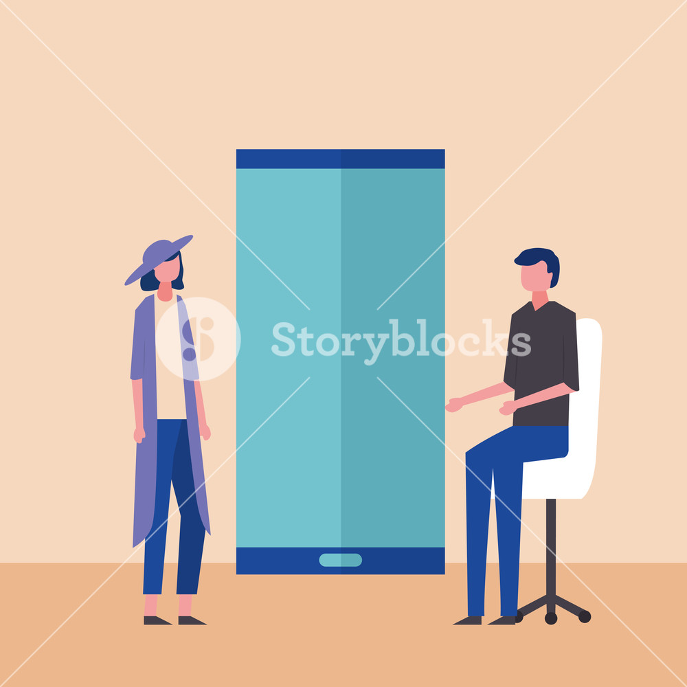 1000x1000 Business Office Smartphone Man Sitting Vector Illustration Royalty