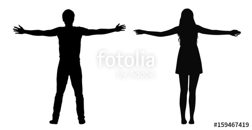 500x259 Black Vector Silhouettes Of Woman And Man Standing With Spread