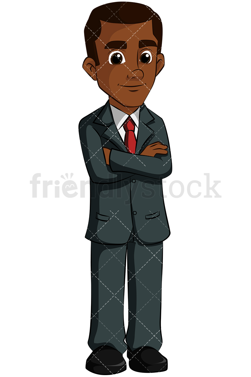 800x1200 Confident Black Business Man Vector Cartoon Clipart