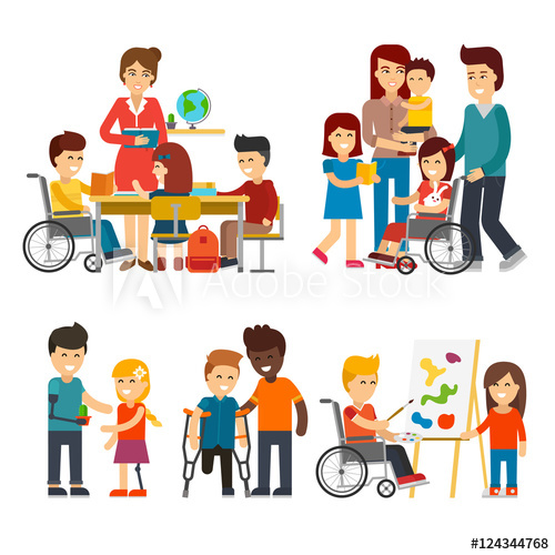 500x500 Disability Person Vector Flat Illustration Young Disabled People