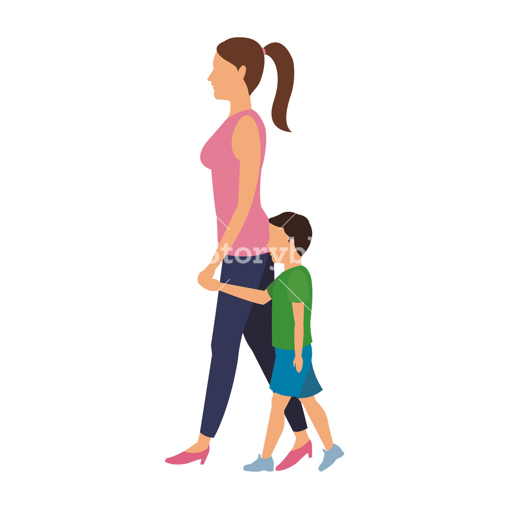 1000x1000 Mom With Son Walking Vector Illustration Graphic Design Royalty