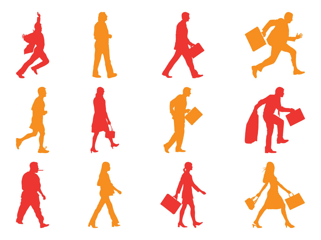1024x765 Walking People Silhouettes Pack Vector Art Graphics