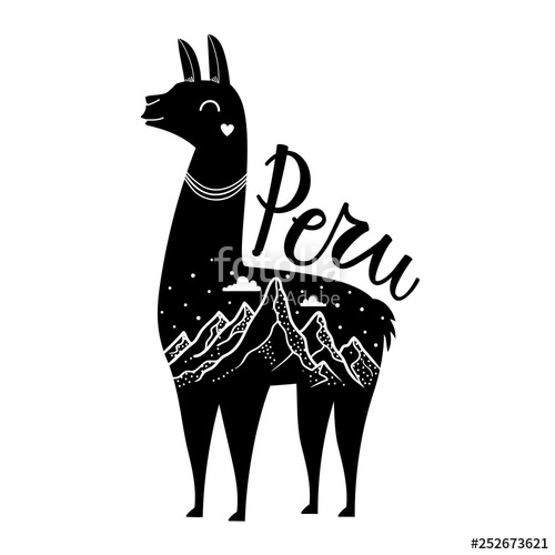 500x500 Vector Illustration With Smiley Face Llama, Mountain Landscape